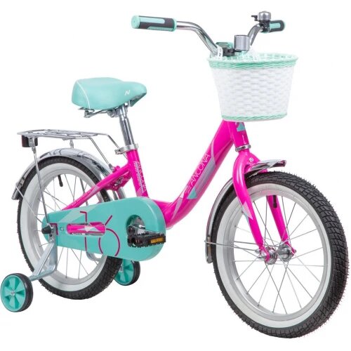 Велосипед NOVATRACK 16", ANCONA, розовый, тормоз нож.передняя корзина,,крылья и багаж. хромир.