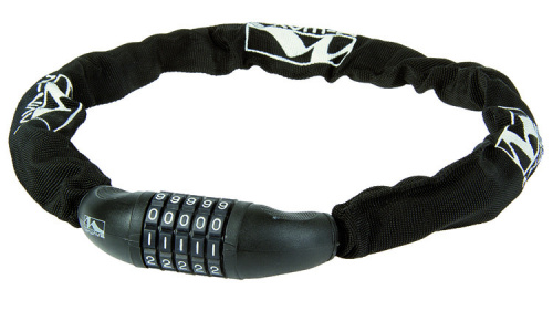 Замок 5-230316 вело цепь 6х6х850мм кодовый (5 разрядов) в текстил. чехле (12) черный M-WAVE