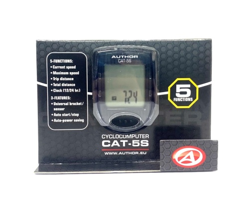 Велокомпьютер AUTHOR CAT 5S, 8-13111045, 5 ф-ций, "карбон"