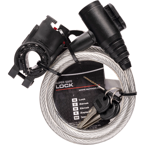 Замок тросовый с ключом 8х1500мм AUTHOR ASL-31, с креплением, серебр. 8-17060151