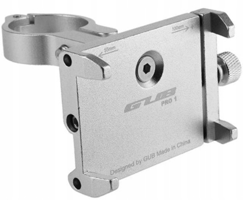 Держатель для смартфона 09-300175 алюминиевый фрезерованный на руль/вынос 20-31,8мм, регулировки ширины 55-100мм, PRO1 серебро GUB