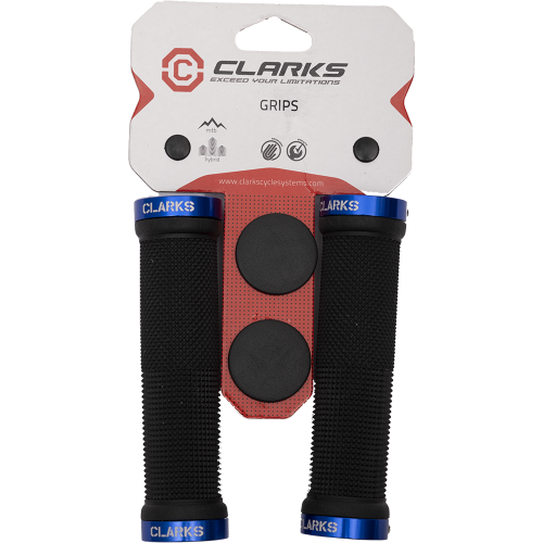 Ручки .CLO201 на руль 3-445 резиновые 130мм с 2 фиксат. черно-синие анодир. CLARKS