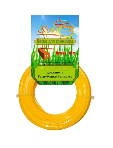 Леска для триммера сечение квадрат диаметр 3,3  катушка 15м., ЛТК-033015  SVIST