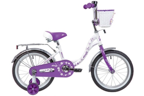 Велосипед NOVATRACK 16" BUTTERFLY белый-фиолетовый, тормоз нож, крылья и багаж хром, корз, полн защ.