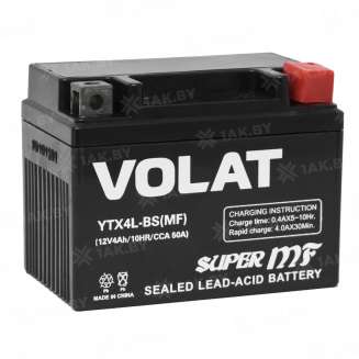 Аккумулятор VOLAT (4 Ah) 50 A, 12 V Обратная, R+ YTX4L-BS YTX4L-BS(iGEL) 113х70х85