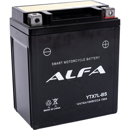 Аккумуляторная батарея марки ALFA YTX7L-BS 7Ah (100A 113*70*134)