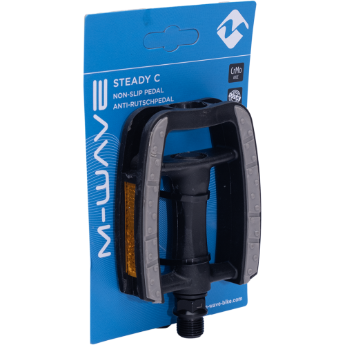 Педали 5-311041 пластик. с пластик. ободом, с антискольз. резин.покрыт, c шарик. подш. 80*95мм, серебр.-черные (на блистере) STEADY C ECO M-WAVE