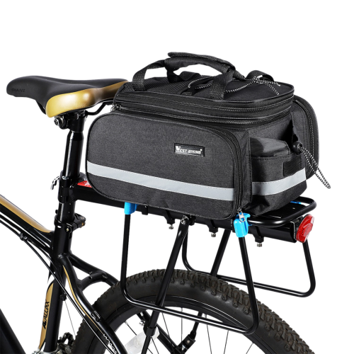 Велосипедная сумка на багажник 30х23х17, полиэфир, 2 внешних раскладных кармана, цвет: черный, West biking