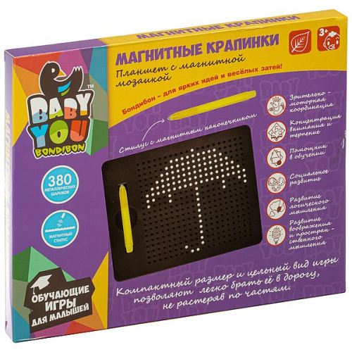 Мозаика в планшете "Магнитные крапинки" BABY YOU Bondibon 380 шариков MP1827