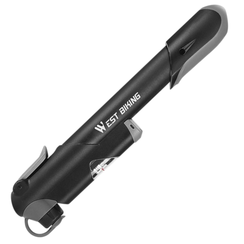 Ручной велонасос West Biking, алюм, нейлоновая ручка и основание, 9 Bar, компактный 27,5×4,2 см