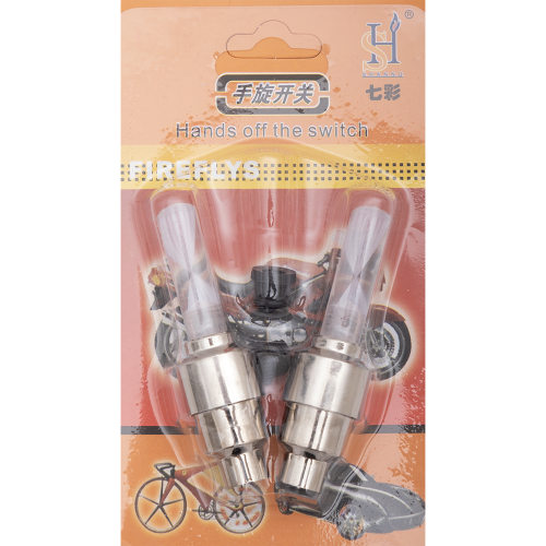 Колпачок светящий на сосок колеса "HS Shannu" с переходниками с вело на авто сосок. (модель: А-8) горит и мигает