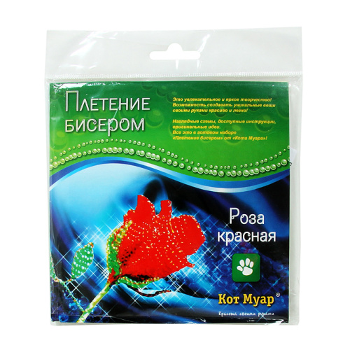 Кот Муар Плетение бисером Роза красная