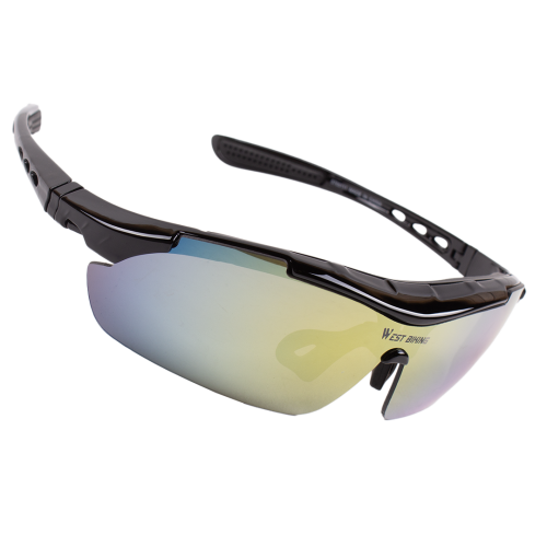 Велосипедные очки солнезащ. со сменными линзами+чехол, цвет: черный, West biking