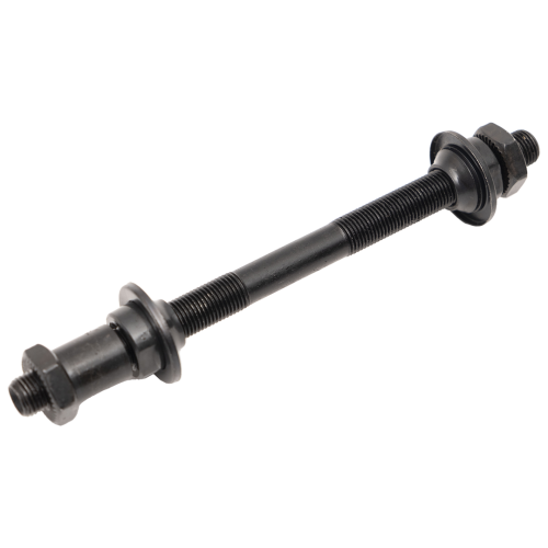 Ось заднего колеса (004) , 3/8*145, черная, под эксцентрик, конуса с пыльниками