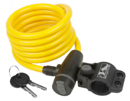 Замок с ключом M-WAVE, 5-233866, тросовый, 10х1800мм, с защит. колпачком, ЖЕЛТЫЙ