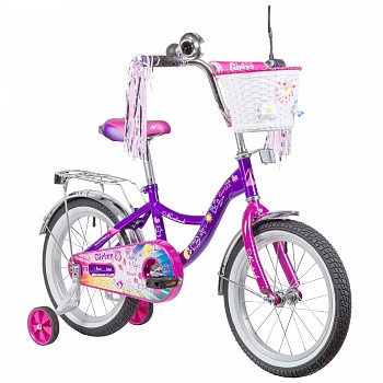 Велосипед NOVATRACK 16", LITTLE GIRLZZ, фиолетовый, тормоз нож., пер.корзина, зеркало, крылья и багажник