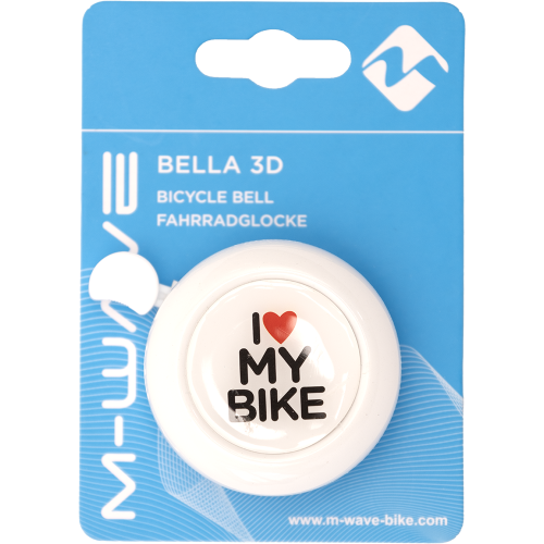 Звонок 5-420121 сталь/пластик D=55мм "I love my bike" белый (на блистере) BELLA 3D M-WAVE