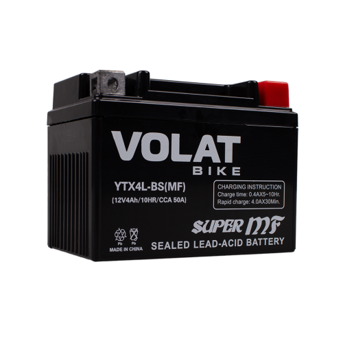 АКБ 4Ah Volat YTX4L-BS(MF) R+ 113х70х85 (электролит) (для скутеров-мопедов 50-80сс)