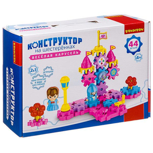 Логические, развивающие игры и игрушки Bondibon Конструктор на шестеренках ВЕСЕЛАЯ КАРУСЕЛЬ 44 дет.