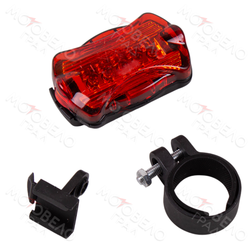 Фонарь вело задний № 5 (5 диодов, свет красный) (бат. ААА - 2шт., в компл. не входят) (02710)