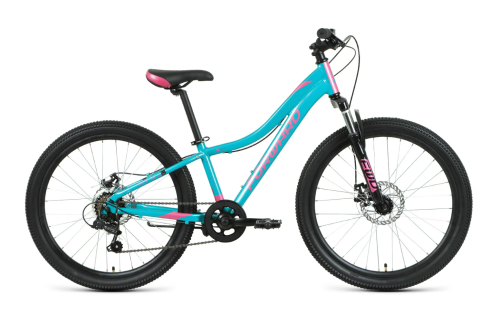 Велосипед FORWARD JADE 24 2.0 disc (24" 7 ск. рост. 12") 2020-2021, бирюзовый/розовый, RBKW1J347006