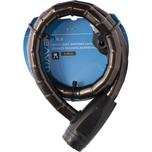 Замок тросовый с ключом 18х800мм M-WAVE, с защит. колпачком, полупрозр., 5-230810