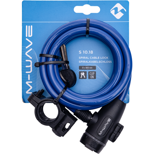 Замок с ключом M-WAVE, 5-233864, тросовый, 10х1800мм, с защит. колпачком, СИНИЙ