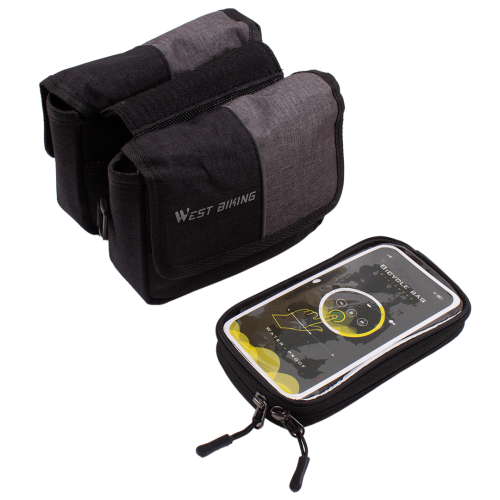 Большая ёмкостная передняя сумка West Biking для велосипеда с touch-скрином из ТПУ- leather, размер 7 дюймов