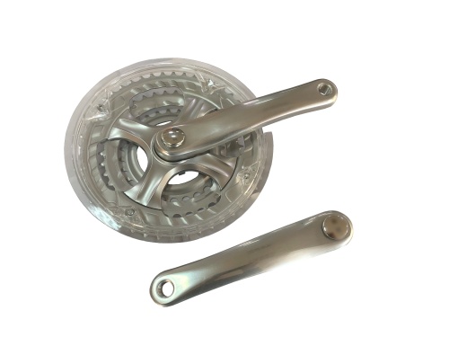 Шатуны алюм/сталь 3зв 28/38/48зуб, 170мм, 5-351242, 7-8скор с защ. с пласт. покр. серебр