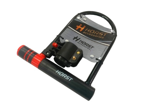 Замок U-образный с ключом 12х180х245мм HORST с креплением на раму черный, 09-100203