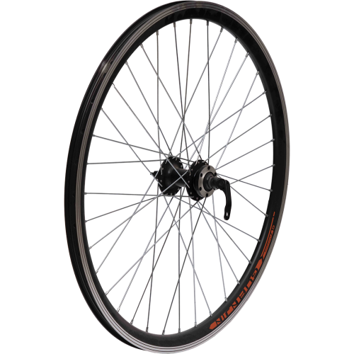 Колесо 26" переднее. Двойной алюминиевый обод (2AL) c алюминиевой втулкой "МТВ"
на пром. подшипниках с 6-отв. под дисковый тормоз + экцентрик (H36.G1