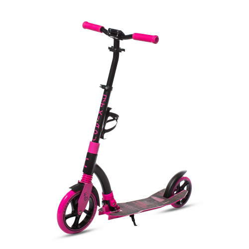 Самокат 00-180023 алюм. с аморт, 230+180мм подш.ABEC-9 до 100кг, новый ШИРОКИЙ РУЛЬ, черно-розовый COD-X 4.0