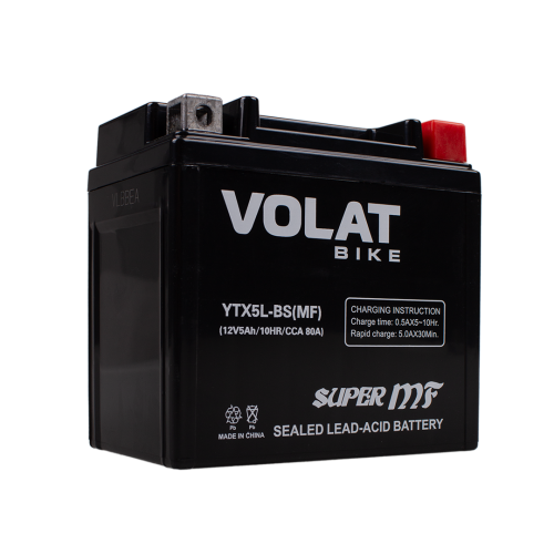 АКБ 5Ah Volat YTX5L-BS(MF) R+ 113х70х106 (электролит) для скутеров-мопедов 50-80сс