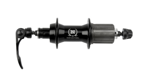 Втулка задняя NOVATEC алюм. 36отв. 8/9/10ск. 2картр. подш. 394г. черная с эксц.