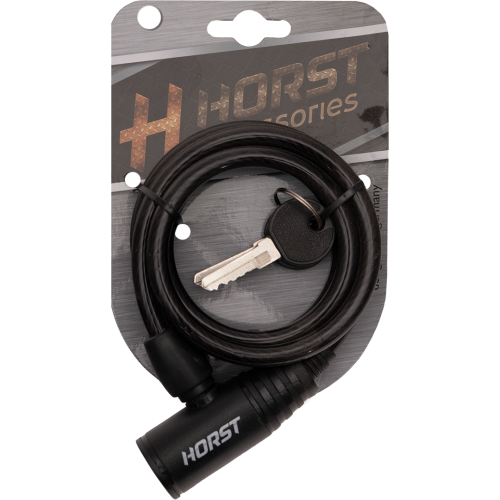Замок тросовый с ключом 8х1000мм HORST с защитой, черный, 09-100130