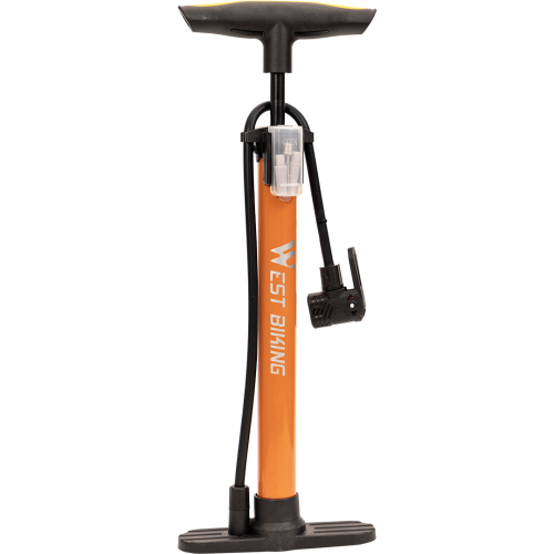 Насос ручной напольный велосипедный, без манометра, 30х320мм, сталь, насадки+игла,  West biking арт.0711124