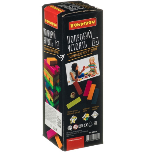 Настольная игра из дерева Bondibon «Попробуй устоять», цветная башня