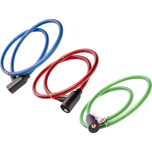 Замок тросовый с ключом 10х1000мм. (4 цвета)