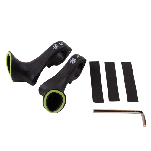 Эргономичные рога/наконечники руля анатомические, нейлон, 21.8-22.2мм, черные, люм. вставка, West Biking