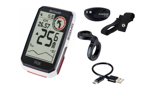 Велокомп. 4-001065 ROX 4.0 (White) Sensor Set 30 функций, с датчиком пульса, каденса и скорости, GPS, BLUETOOTH (Android, IOS) белый SIGMA NEW