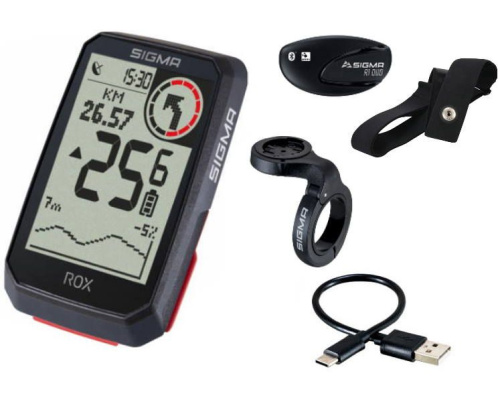 Велокомп. 4-001062 ROX 4.0 (Black) HR Set 30 функций, с датчиком пульса, GPS, BLUETOOTH (Android, IOS) черный SIGMA NEW