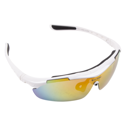 Велосипедные очки солнезащ. со сменными линзами+чехол, цвет: бело - черный, West biking