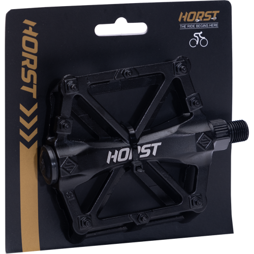 Педали 00-170831 алюм. H32 широкие литые с шипами. резьба 1/2", 92*95*15мм, 388 г черные HORST