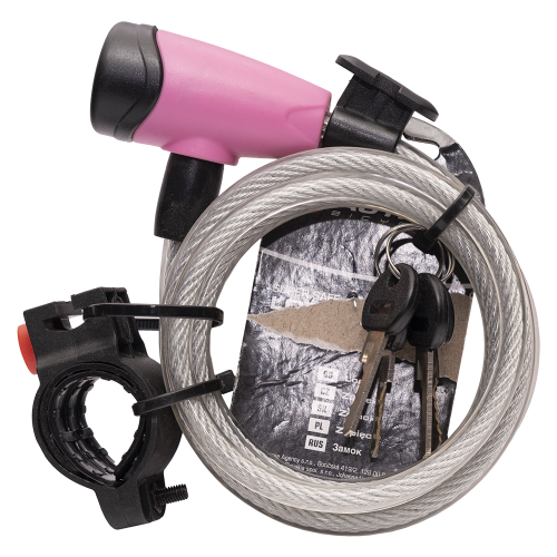 Замок с ключом AUTHOR ASL-41, 8-17060156, тросовый, 8х1500мм, с креплением, СЕРЕБРИСТО-РОЗОВЫЙ