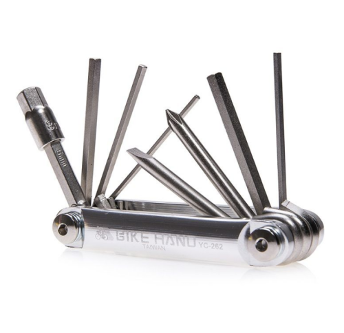 Набор шестигранников BIKEHAND YC-262, 6-190262 универ. складной 2/2.5/3/4/5/6/8мм T25/T30 серебр.