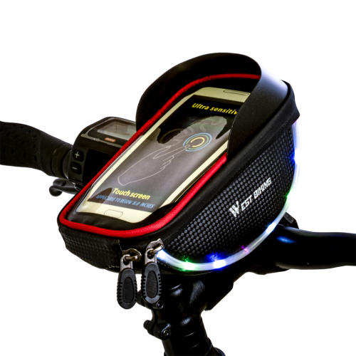 Велосипедная водонепроницаемая сумка для телефона с креплением на руль, с доступом к сенсорн.экрану до 6 дюймов, черн\красная,West Biking арт. 0707223