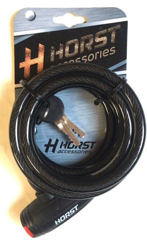 Замок тросовый с ключом 10х1800мм HORST с защитой, черный, 09-100167