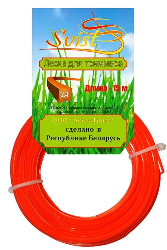 Леска для триммера сечение квадрат диаметр 2,4 катушка 15м., ЛТК-024015  SVIST