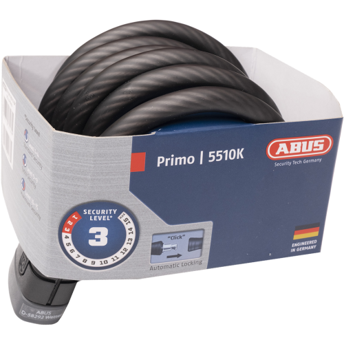 Замок 05-0086168 вело трос на ключе Steel-O-flex 5510C/180см BK SCLL Numero  класс защиты 3/15 с крепленим, черный ABUS