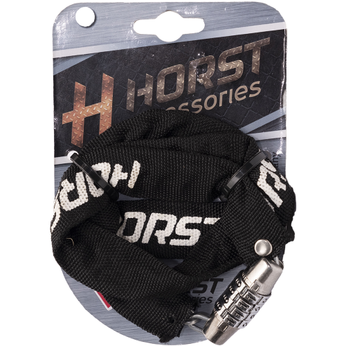 Замок цепной кодовый 2,2х800мм HORST 4-х разр. черный, 09-100227